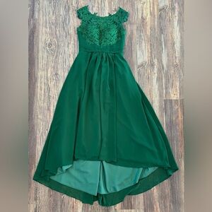 Emerald Green Lace Formal Bridesmaid Prom Dress Sz 9 Hi-Low Corset Built-in Bra